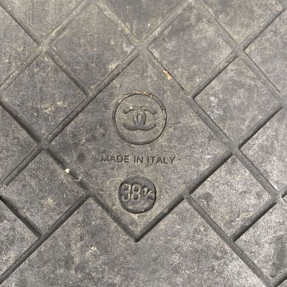 Chanel Interlocking CC Satin Chain Flat Dad Sandals EU 38.5 US 7.5-8 Black Gold - Picture 12 of 12